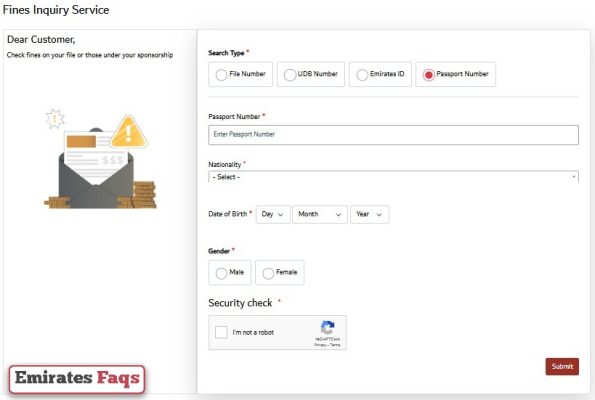 How to Check Overstay Fine in UAE by Passport No. via GDRFAD website