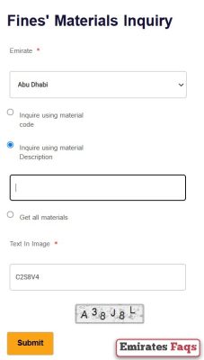 How to inquire about Sharjah traffic fines Materials using material Description