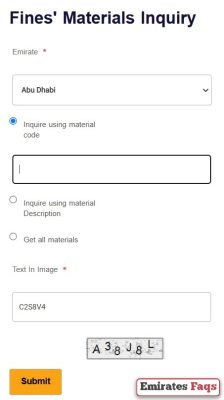 How to inquire about Sharjah traffic fines Materials using material code